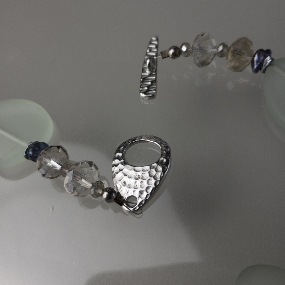 Abalone Shell SeaGlass Necklace Unique Beautiful Front & Back Handmade w. Box - Picture 3 of 8